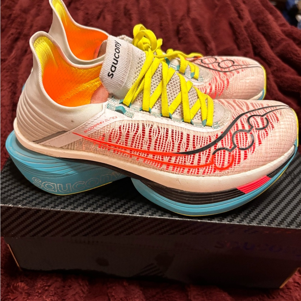 Saucony Endorphin Elite 2 in White with Mutant Accents